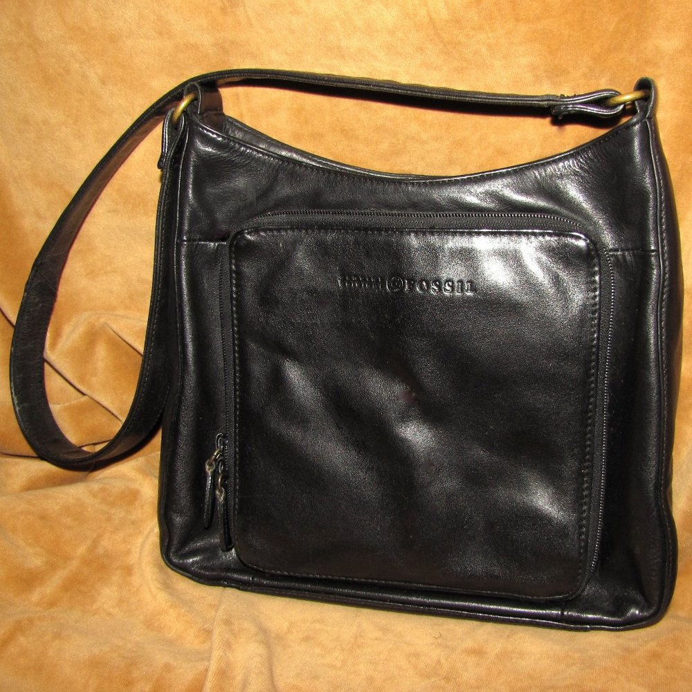 Fossil Black Leather Organizer Shoulder Bag #75082
